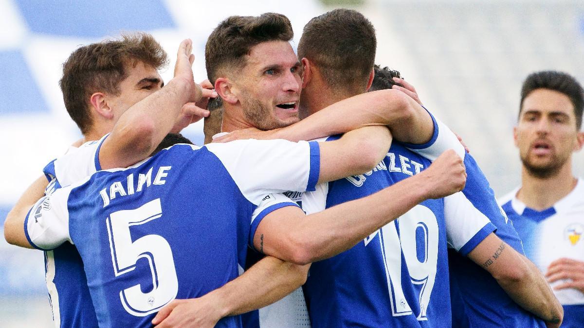 El Sabadell celebra la victoria ante el Rayo