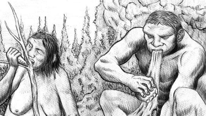 Recreación artística de las actividades de los neandertales.