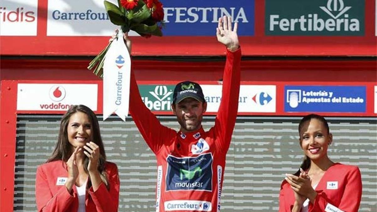 Valverde celebrando, una jornada más, el liderato de la Vuelta