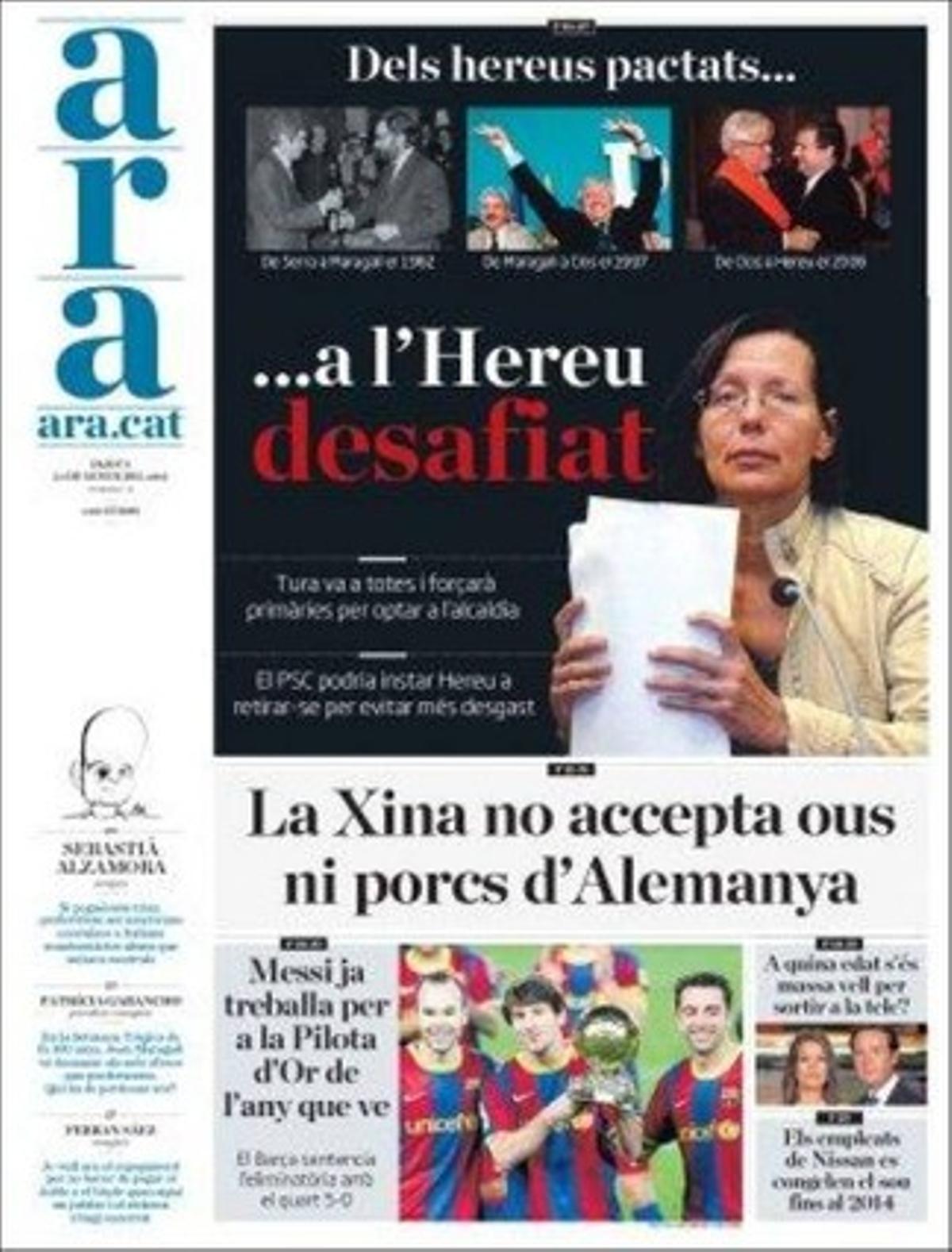 L’’Ara’ també destaca a dins que ERC i Reagrupament inicien el desglaç després dels seus revessos electorals.