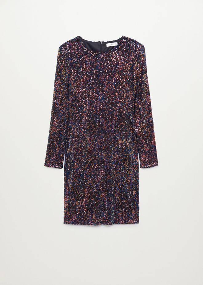 Vestido corto de lentejuelas multicolor, de Mango
