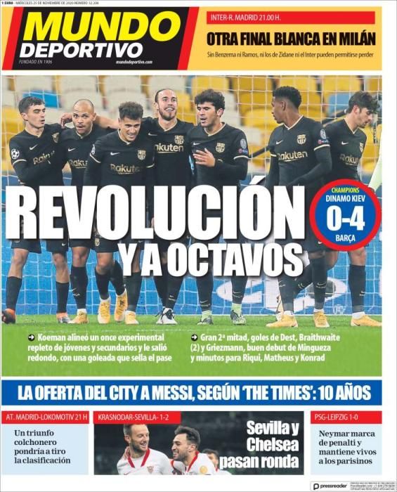 Portada MUNDO DEPORTIVO miércoles 25 noviembre