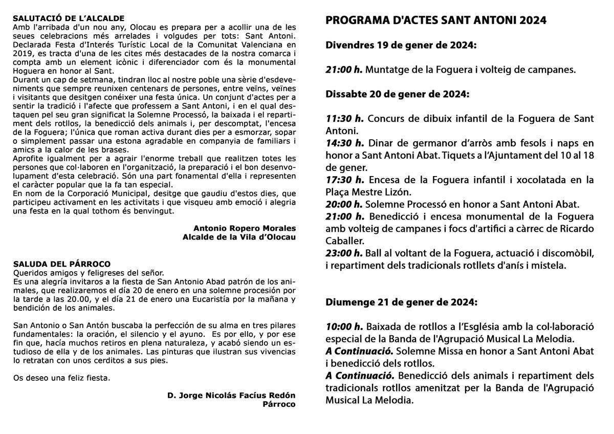 Programa de San Antonio Abad en Olocau.