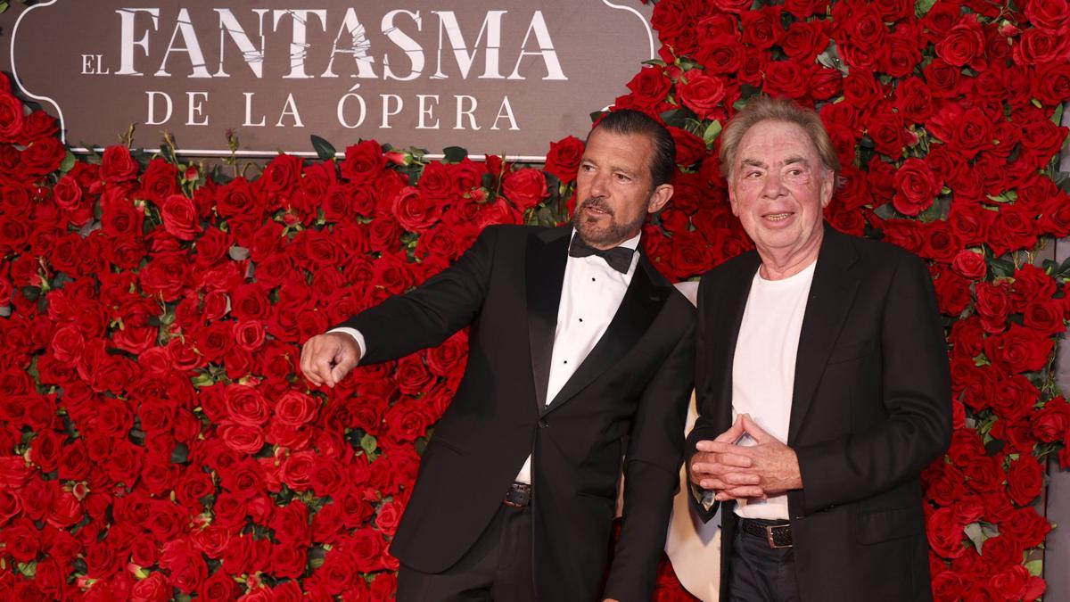 Antonio Banderas y Andrew Lloyd Webber, en el estreno madrileño.