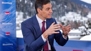 El presidente del Gobierno, Pedro Sánchez, durante su entrevista este miércoles en el marco del foro de Davos.