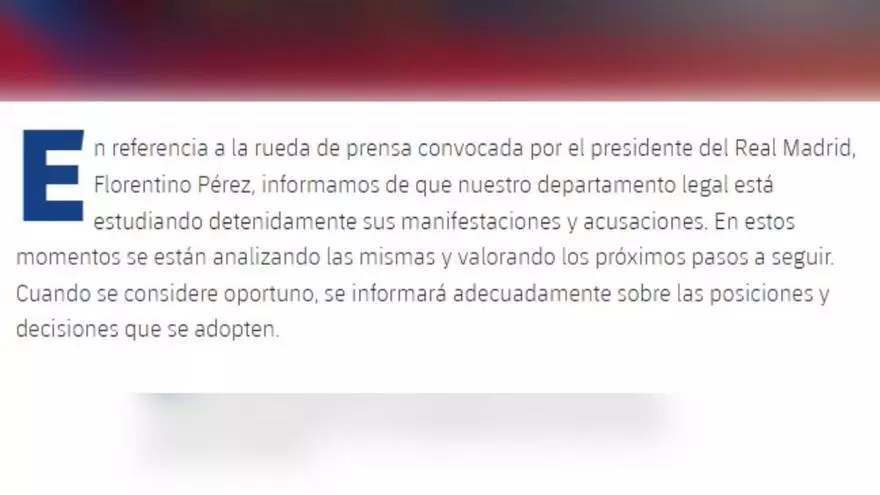 El Barcelona estudia emprender acciones legales por las acusaciones de Florentino Pérez