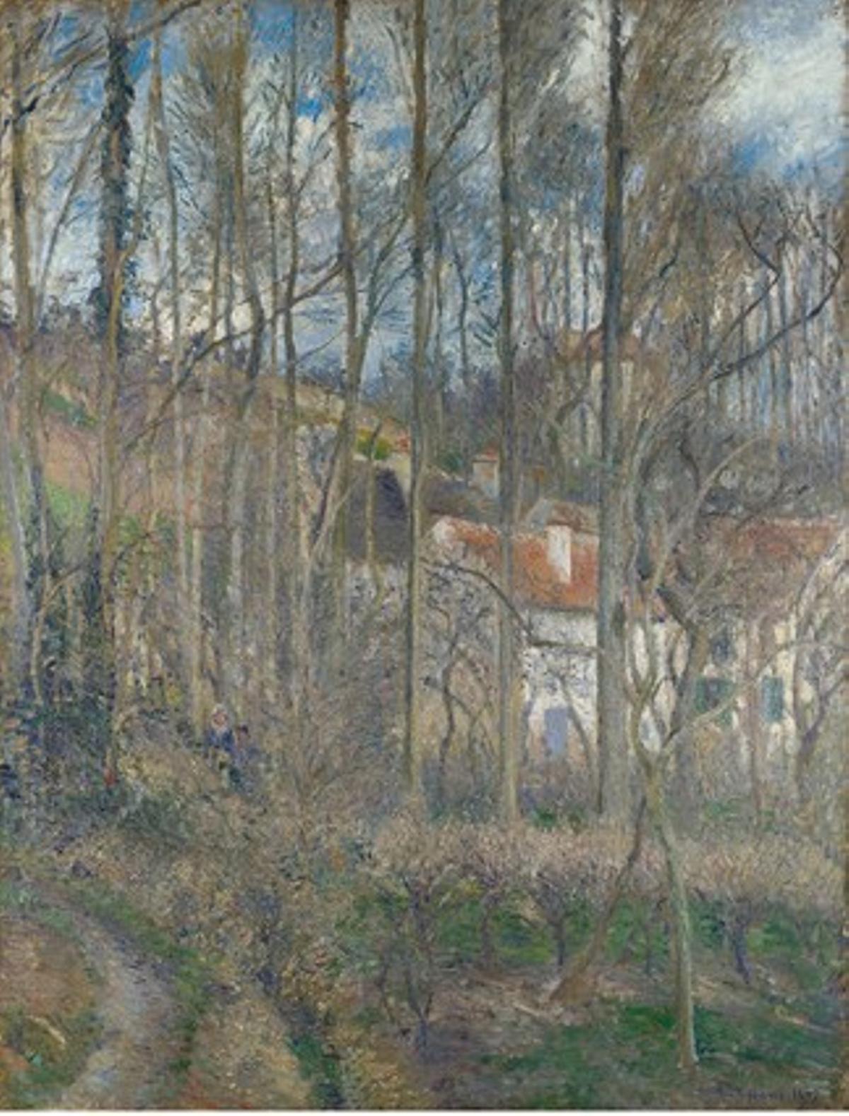 ’La Côte des Boeufs’, l’Hermitage, 1877. De Camille Pissarro. Oli sobre llenç. 114,9 x 87,6 cm. The National Gallery, Londres. Donació de C. S. Carstairs a la Tate Gallery a través de The Art Fund, 1926; transferit el 1950.