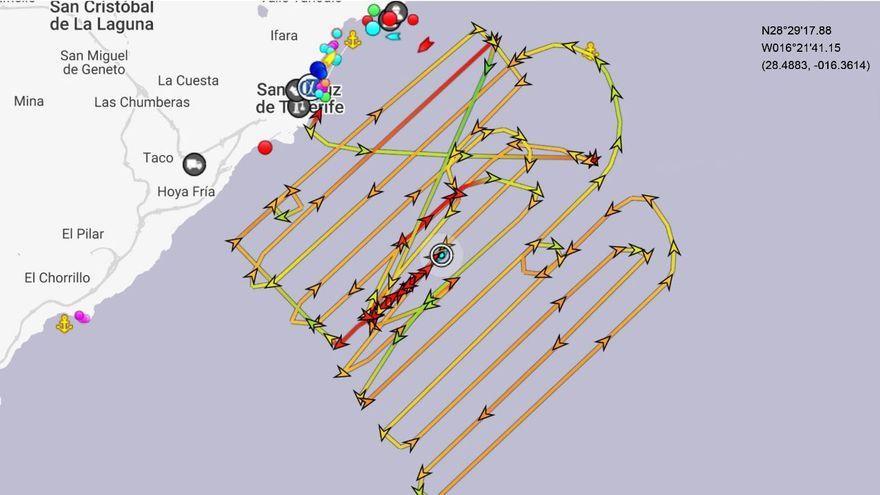 Traza total de la búsqueda en progesión ladder, realizada hasta la fecha por el buque del IEO &#039;Ángeles Alvariño&#039;.