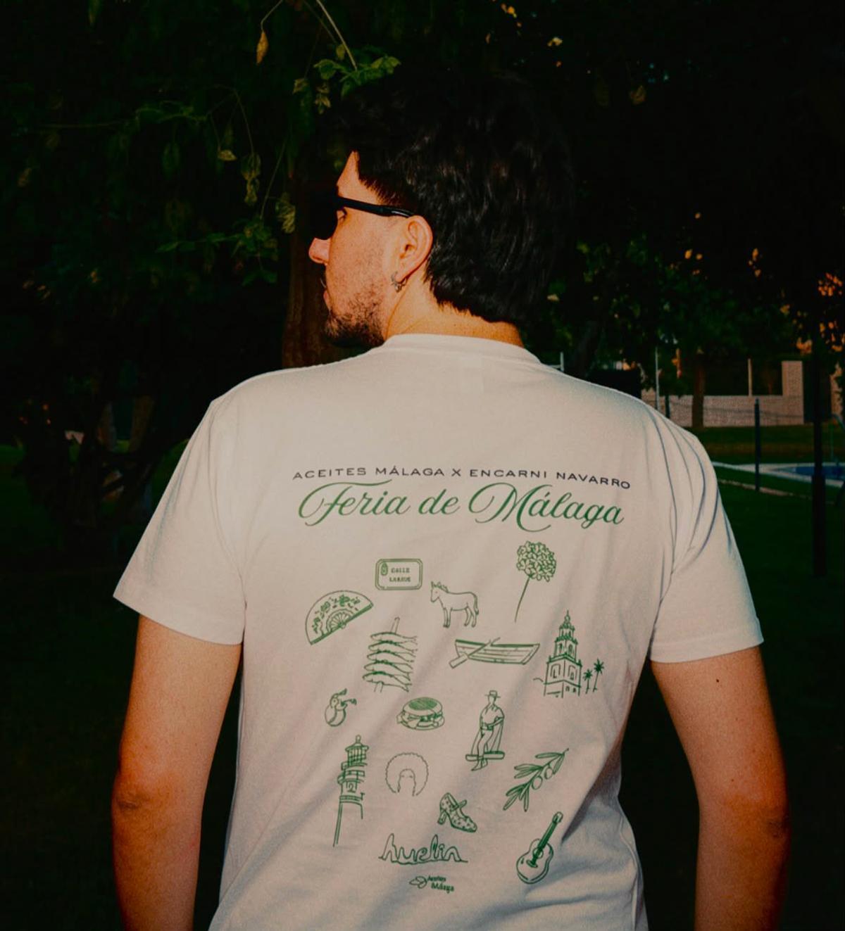 Diseño de la camiseta de Encarni Navarro en colaboración con Aceites Málaga para la Feria 2026