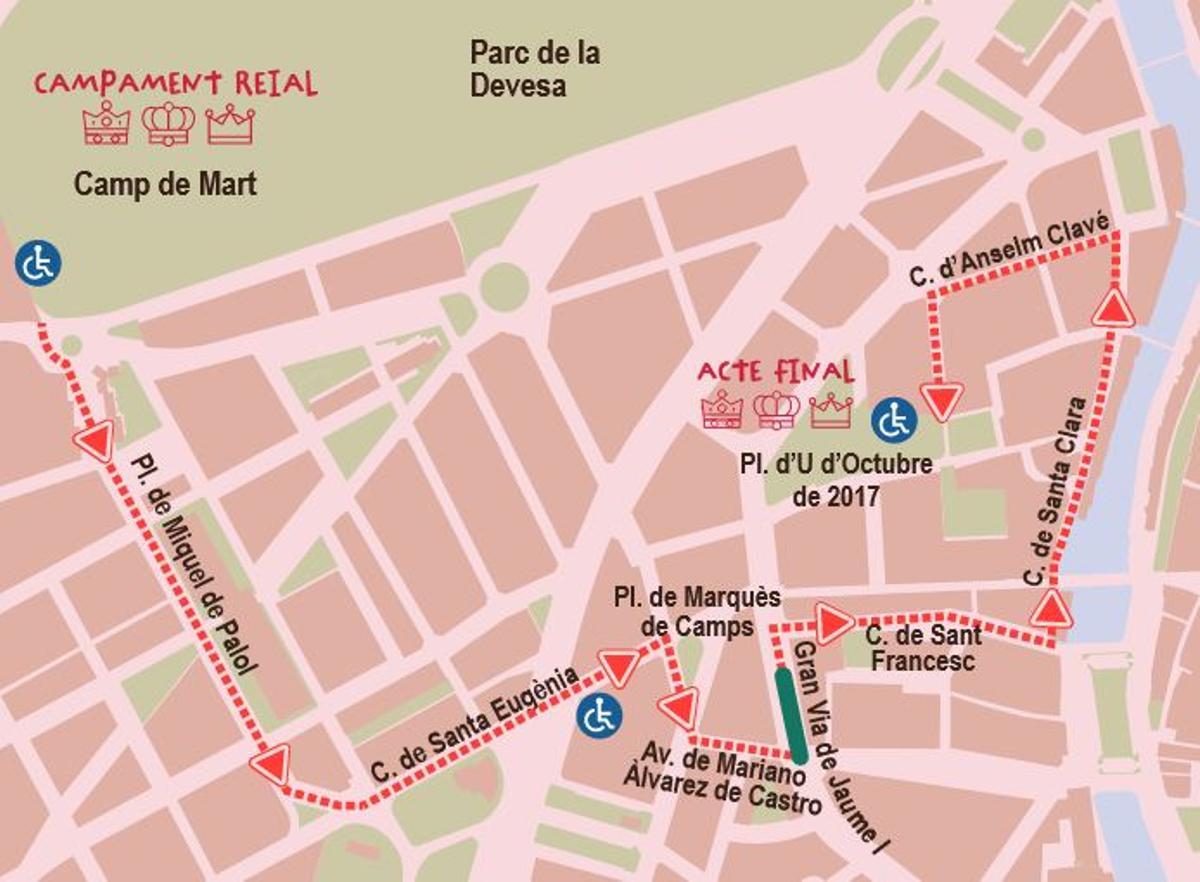 Mapa del nou recorregut de la cavalcada de Girona.