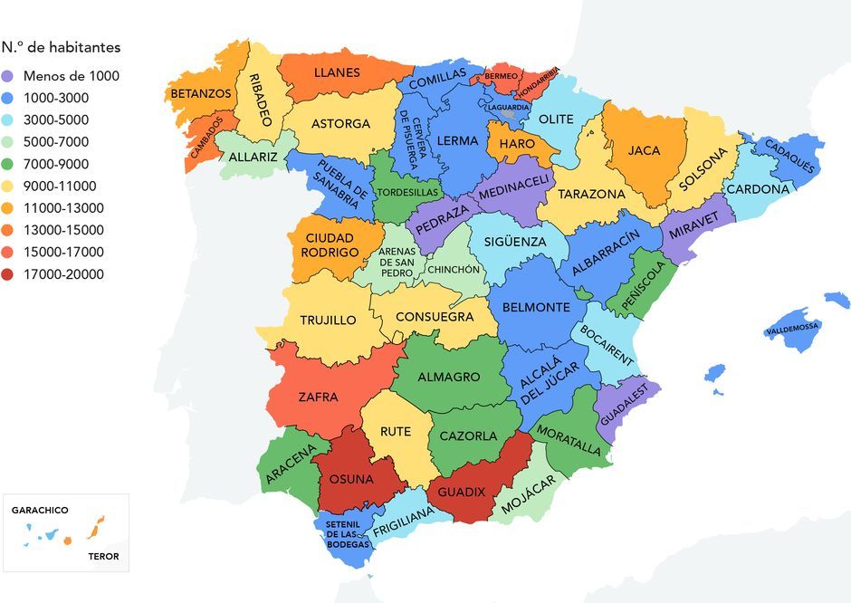 El mapa con los 50 pueblos más buscados de España