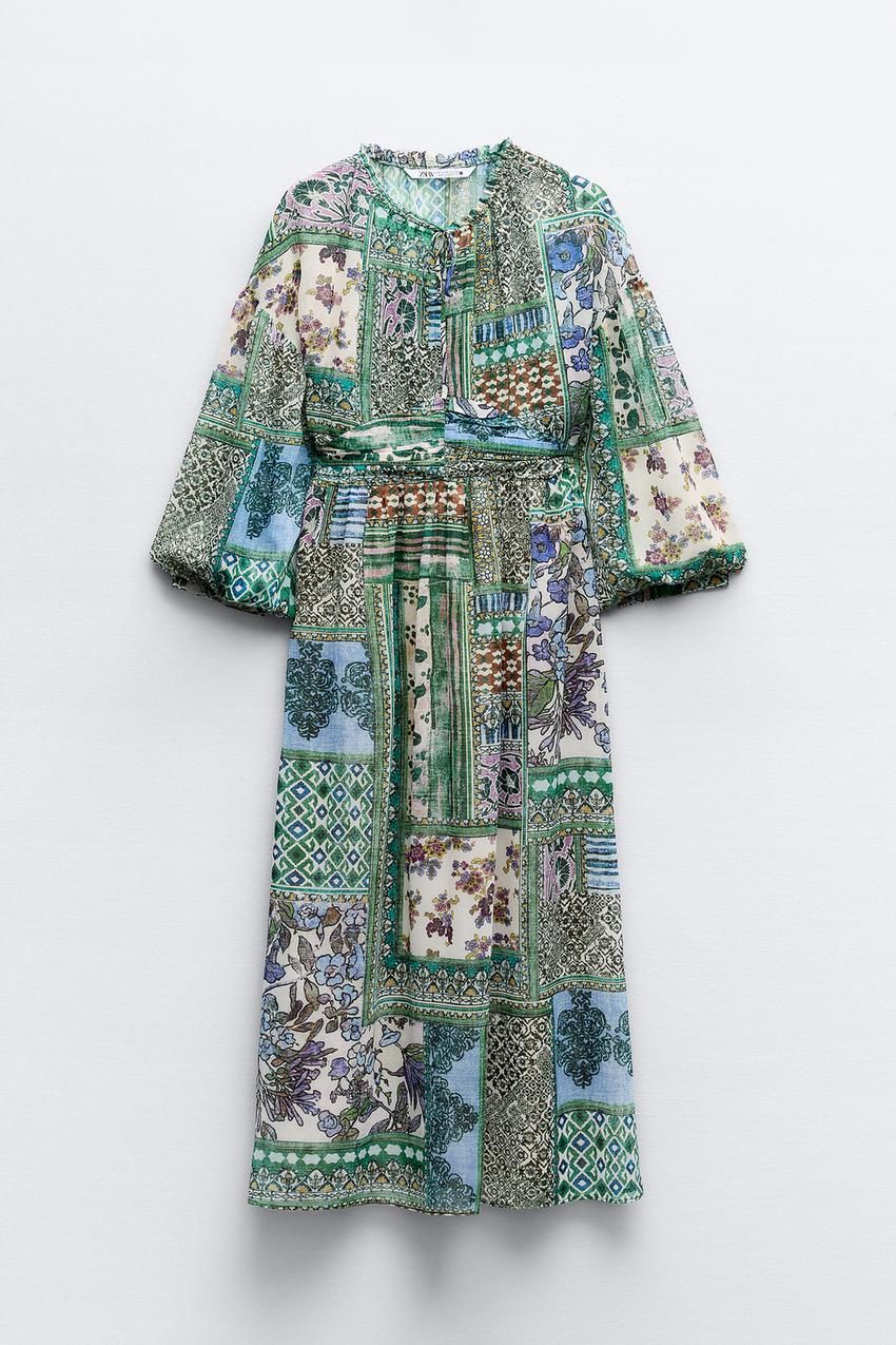 Vestido largo estampado patchwork de Zara
