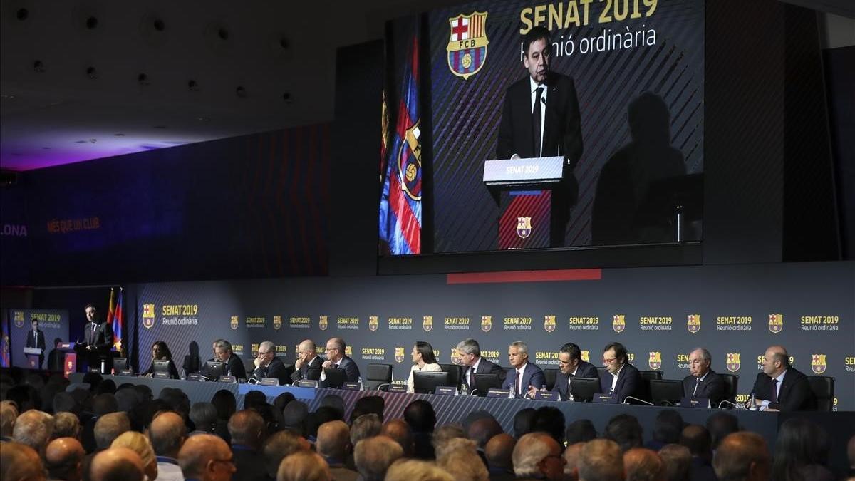 Josep Maria Bartomeu, en una intervención ante el senado del Barça