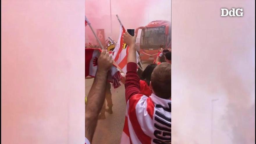 Arribada del Girona a Montilivi per enfrontar-se al Sevilla