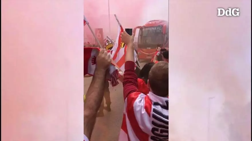 Arribada del Girona a Montilivi per enfrontar-se al Sevilla