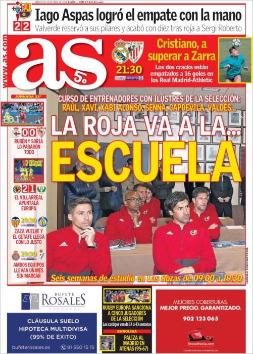 Portadas deportivas del miércoles 18 de abril