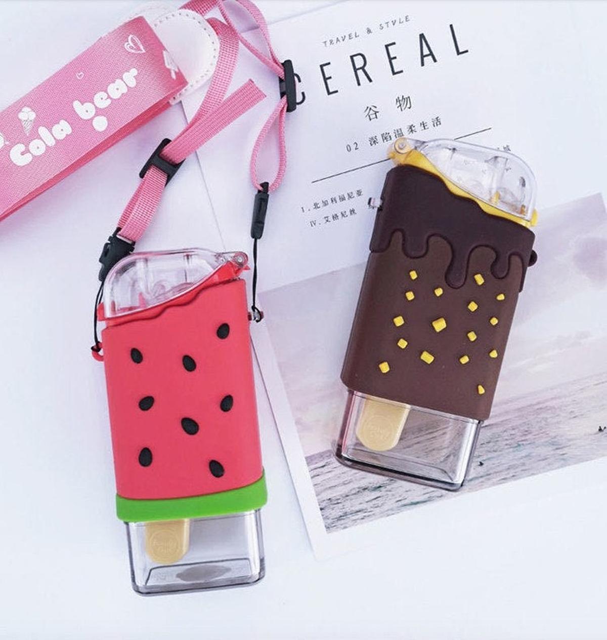 Botellas de agua con forma de sandía y helado Botellas de agua con forma de sandía y helado