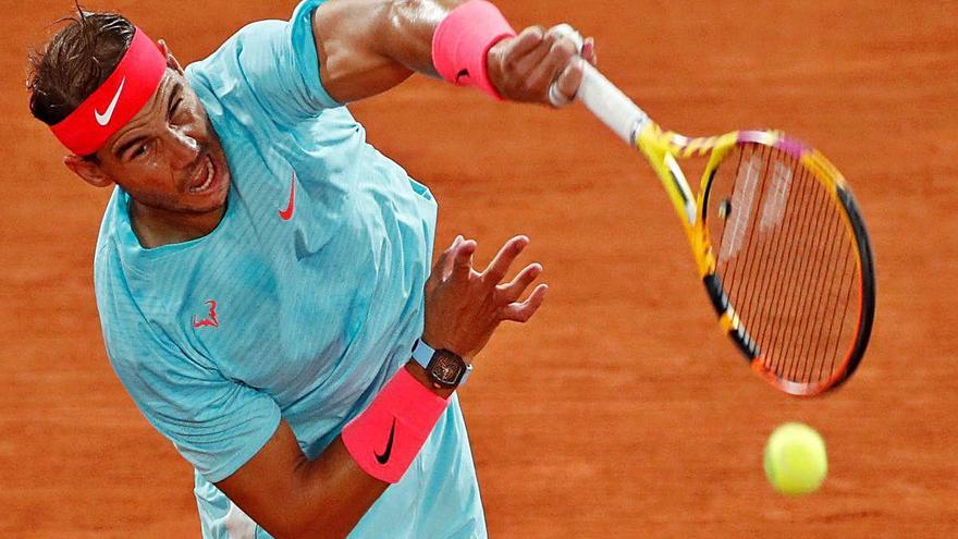 Rafael Nadal en ple partit d&#039;ahir a París.