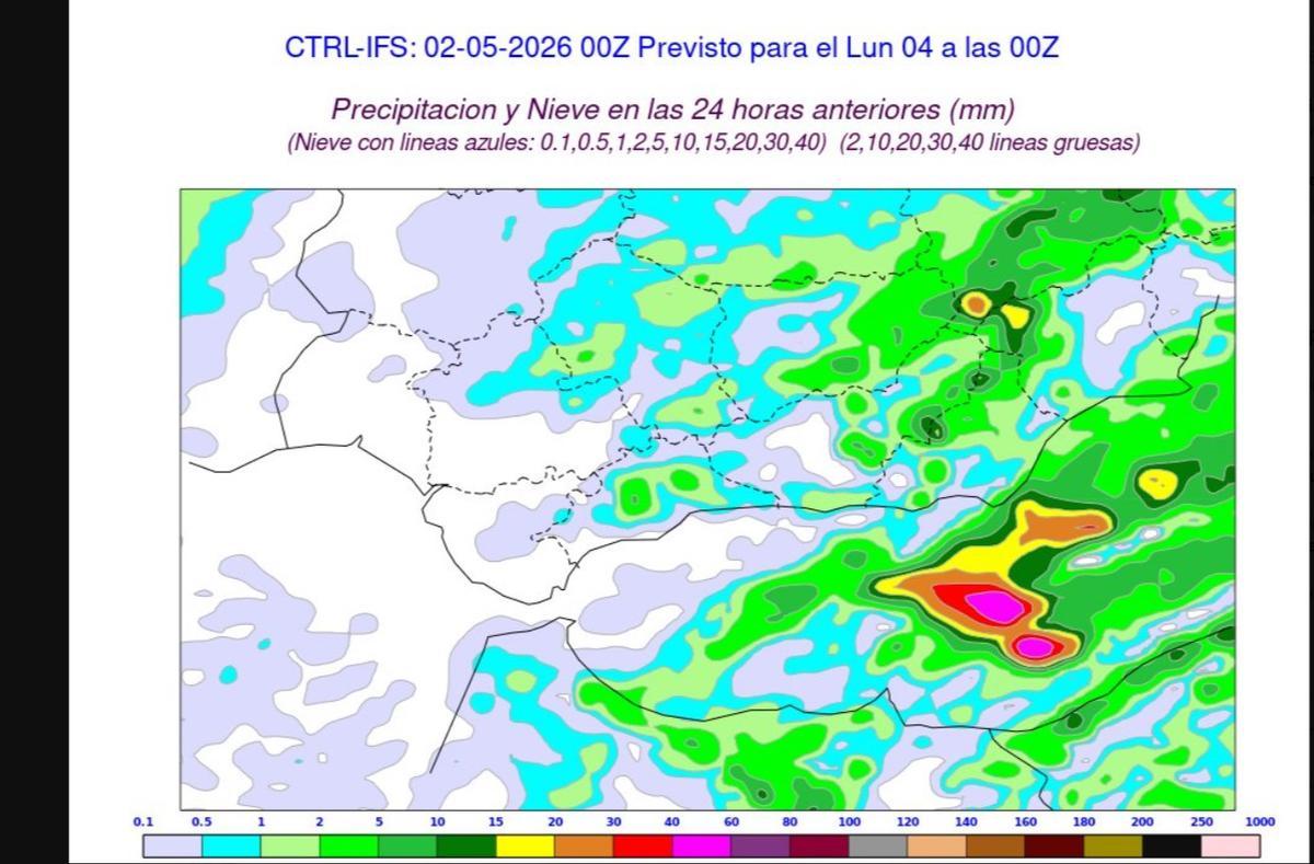 Lluvia prevista este domingo en Andalucía, en mapa elaborado por la Aemet.