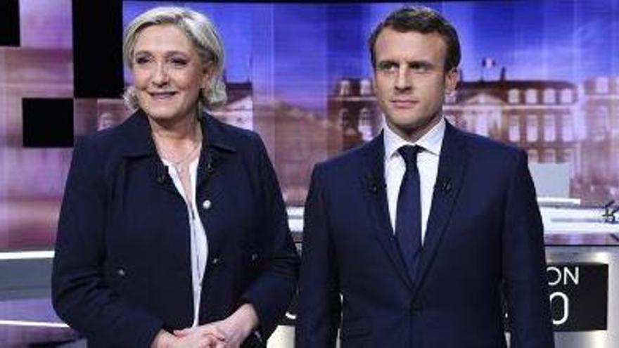 Le Pen i Macron, ahir, just abans del debat televisiu