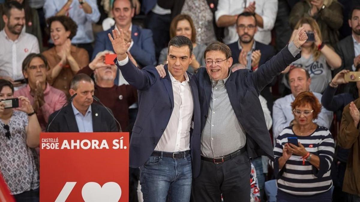 Pedro Sánchez en el acto de fin de campaña valenciana.