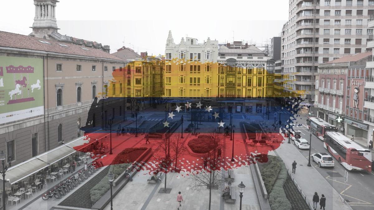 La bandera de Venezuela y la plaza del Parchís.