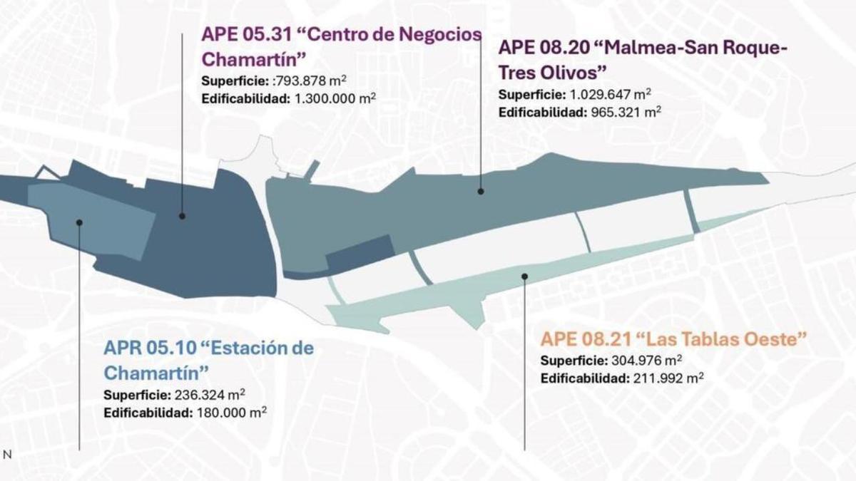 Mapa de Madrid Nuevo Norte, con sus cuatro ámbitos
