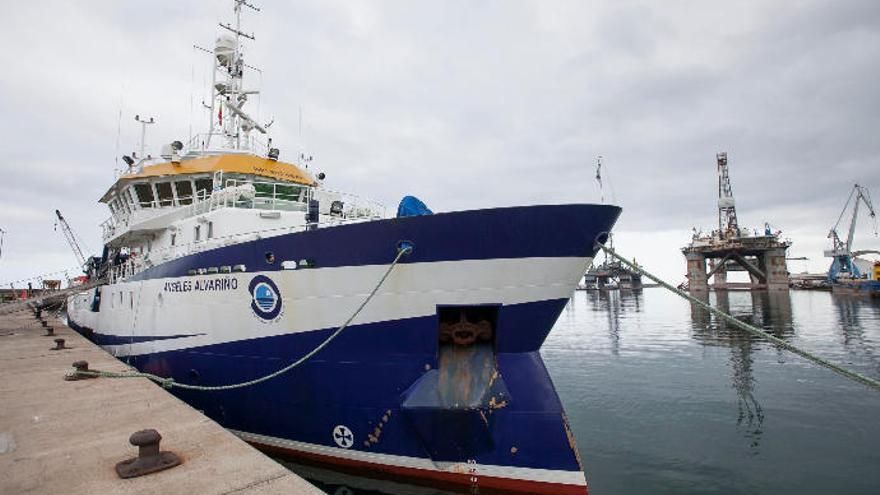 El buque ocenográfico Ángeles Alvariño atracado en el muell de Santa Cruz, el año pasado.