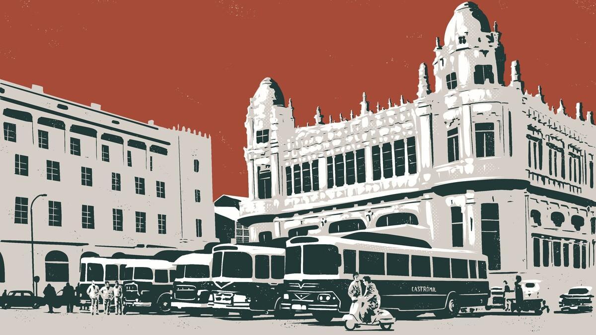 Unha das ilustracións de Álex Rozados que recrea a Praza de Galicia