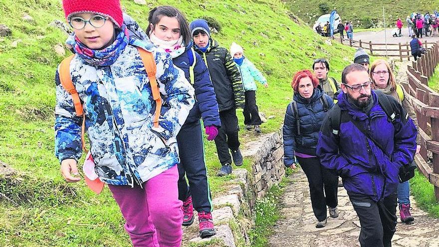 Un grupo integrado por mayores y niños, durante una ruta de montaña. | c. corte