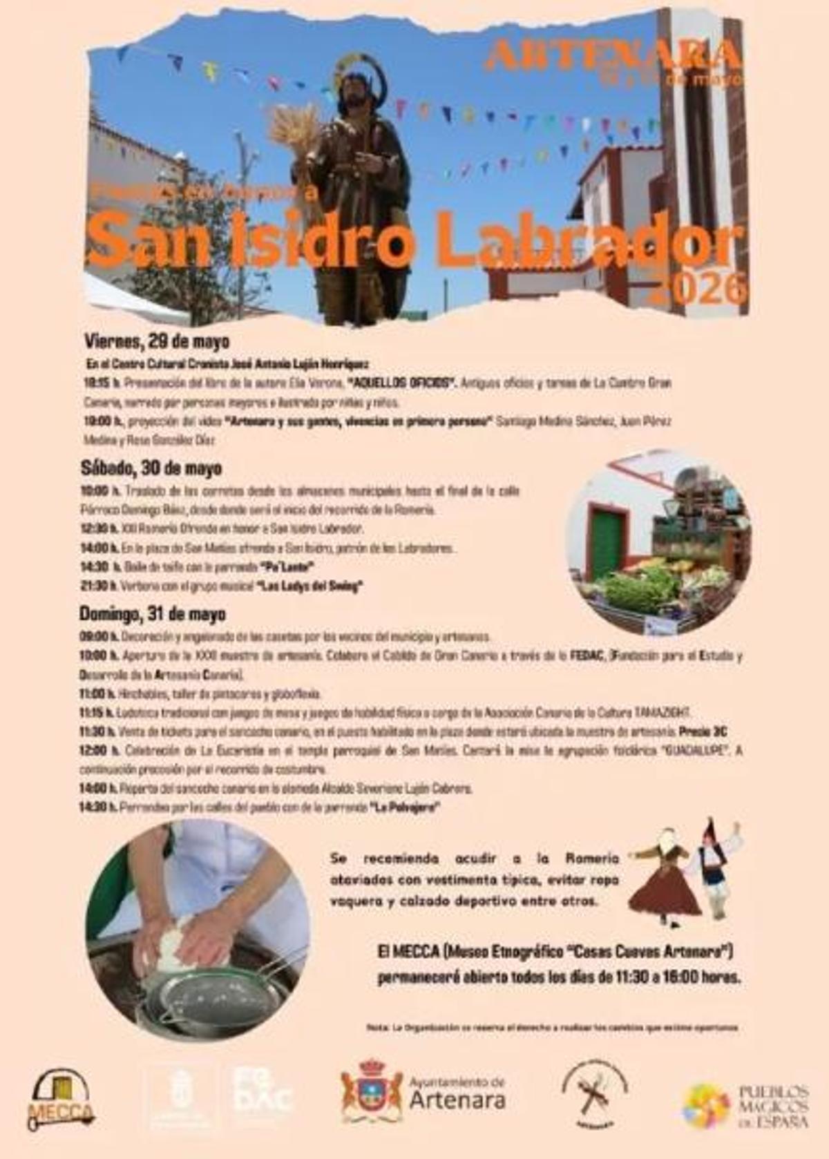 Programación de las Fiestas de San Isidro en Artenara 2026.