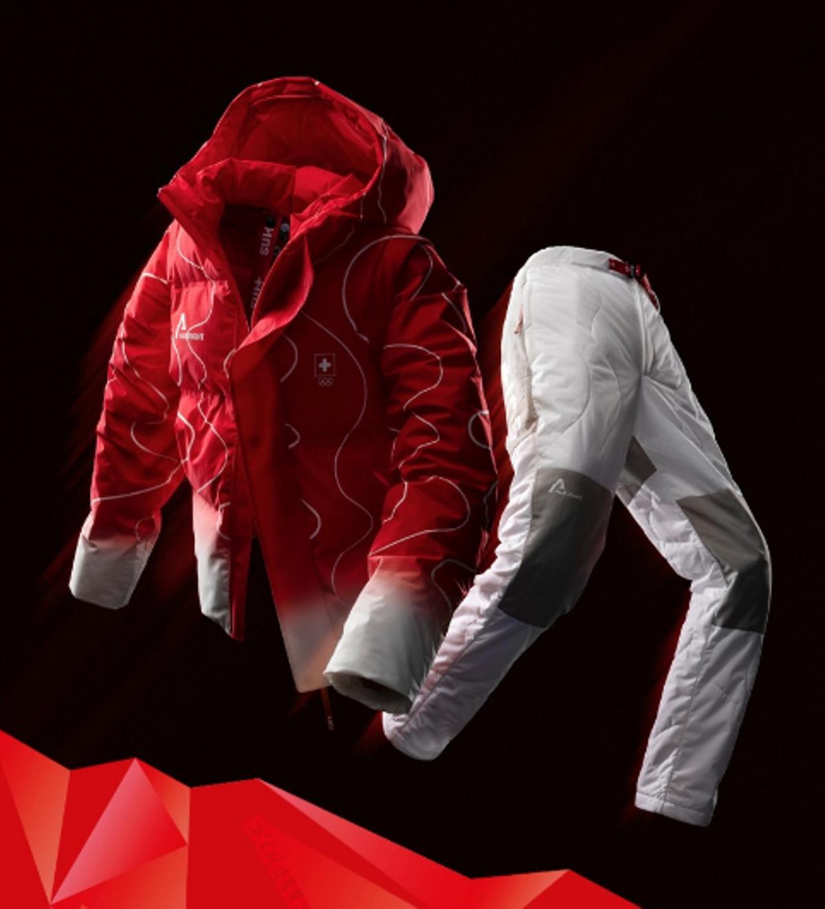 El original uniforme suizo incluye el dibujo de las sinuosas líneas que dejan los esquís en la nieve.