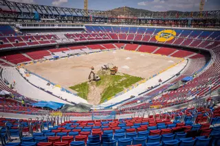 Las obras del nuevo estadio del Futbol Club Barcelona este viernes