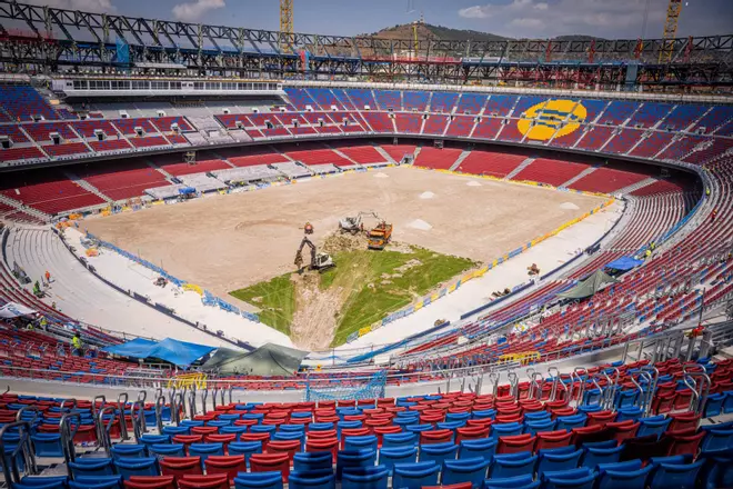 Las obras del nuevo estadio del Futbol Club Barcelona este viernes