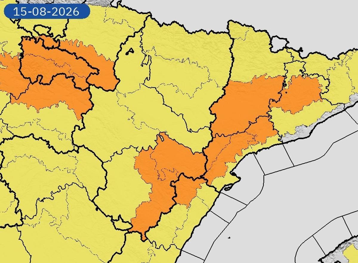 Mapa de avisos meteorológicos activos en Aragón este sábado