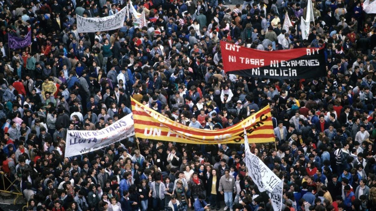 Manifestación el día 14 de diciembre del 1988, huelga general.