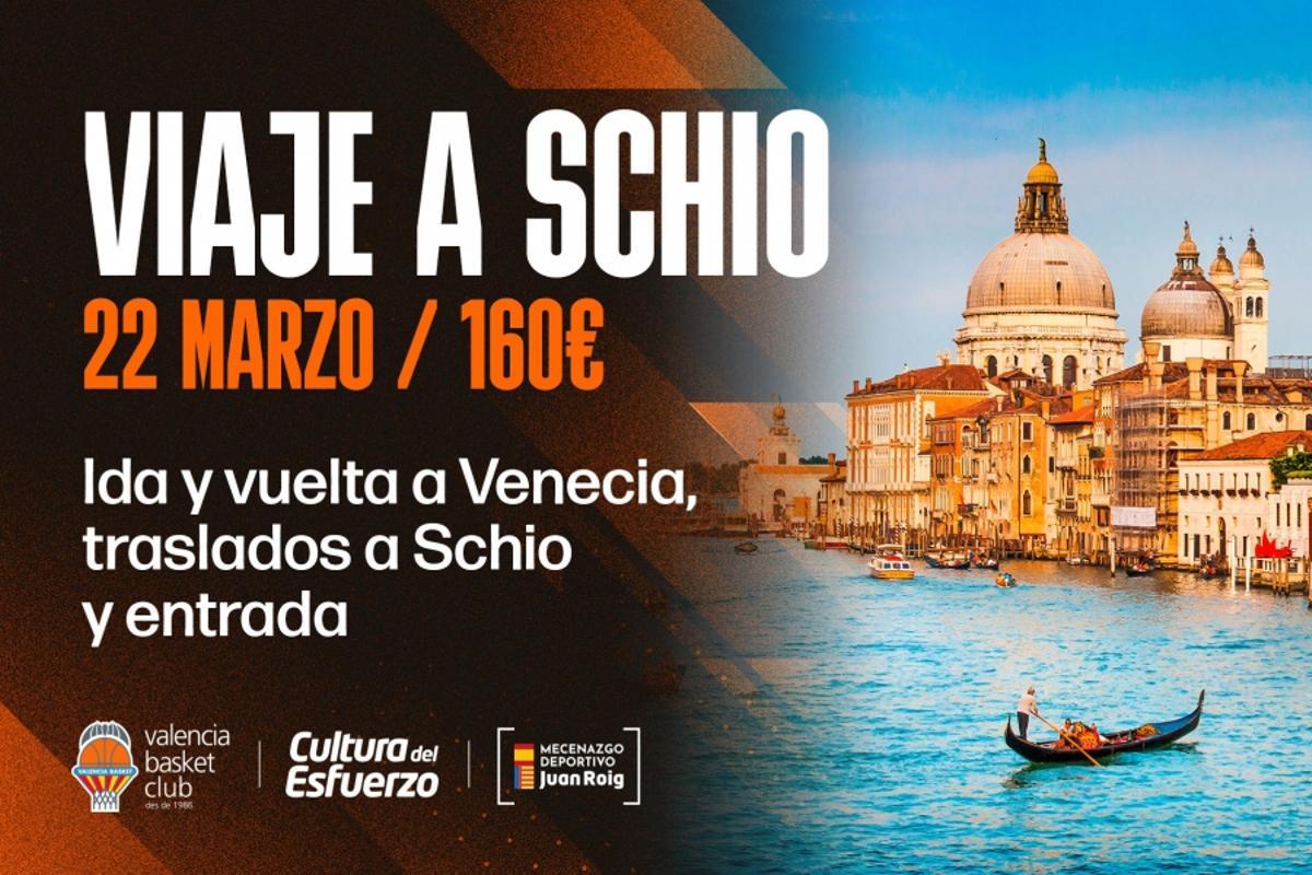 Cartel promocional del desplazamiento que el Valencia Basket prepara con su afición a Schio