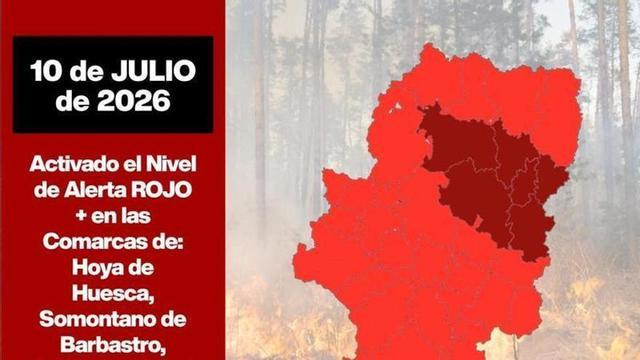 El Gobierno de Aragón decreta la Alerta Rojo Plus por riesgo de incendios forestales en seis comarcas para este viernes