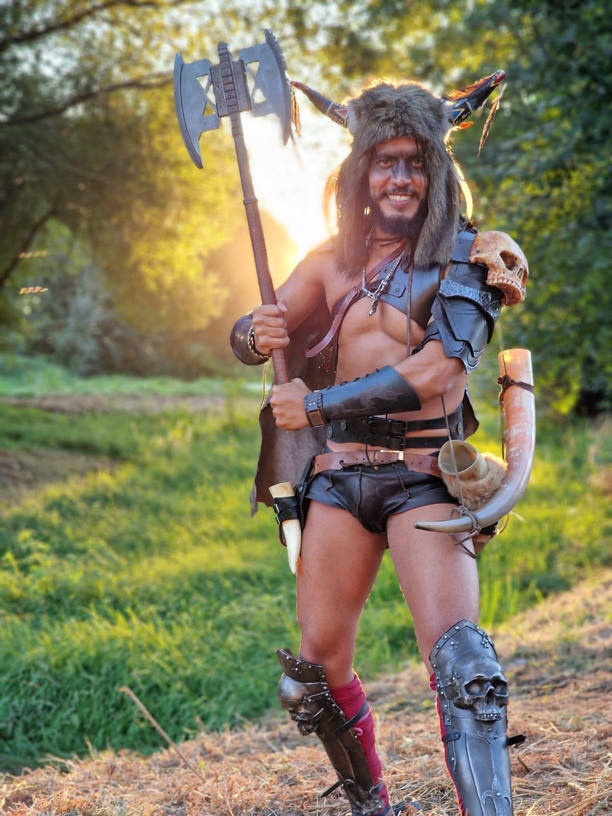 Leónidas Esparta (Javier) vestido para la batalla.