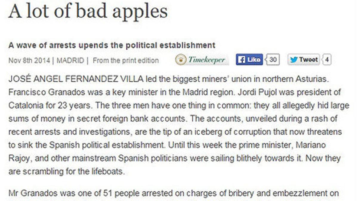 Parte del artículo 'A lot of bad apples', en 'The Economist'.