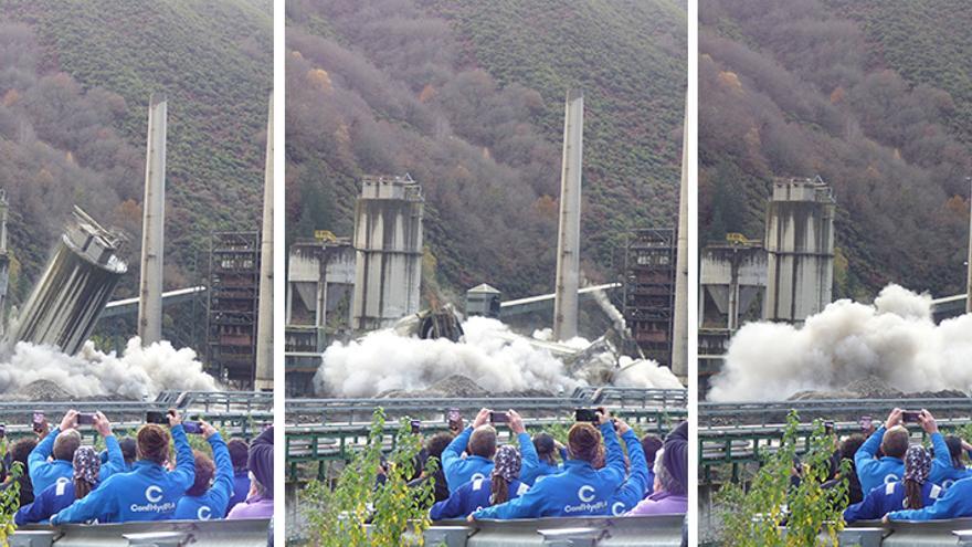 En imágenes: Demolición de los silos de la térmica de Cangas del Narcea