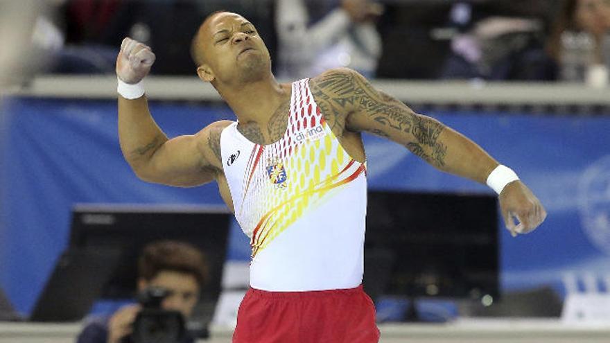 Ray Zapata, gimnasta lanzaroteño, durante la competición en Rumania.