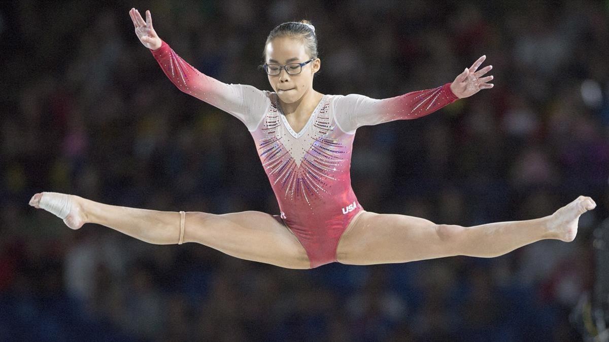 Morgan Hurd, en la final de barra de equilibrios, en la que fue plata.