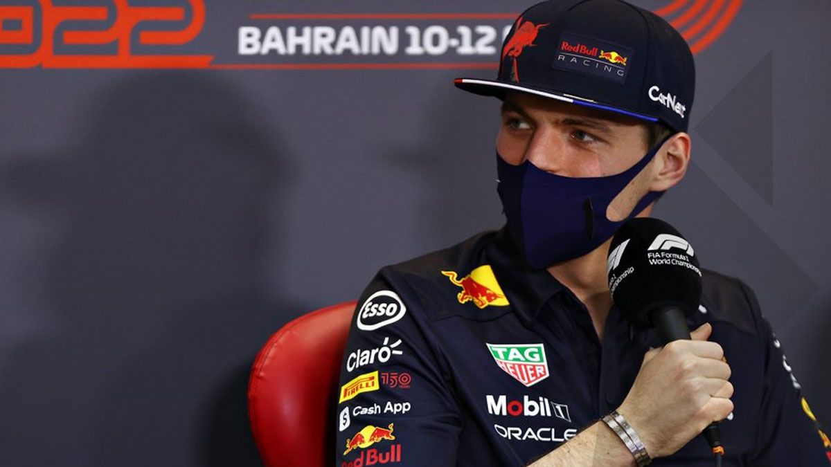 Max Verstappen, este jueves en rueda de prensa en Bahrein