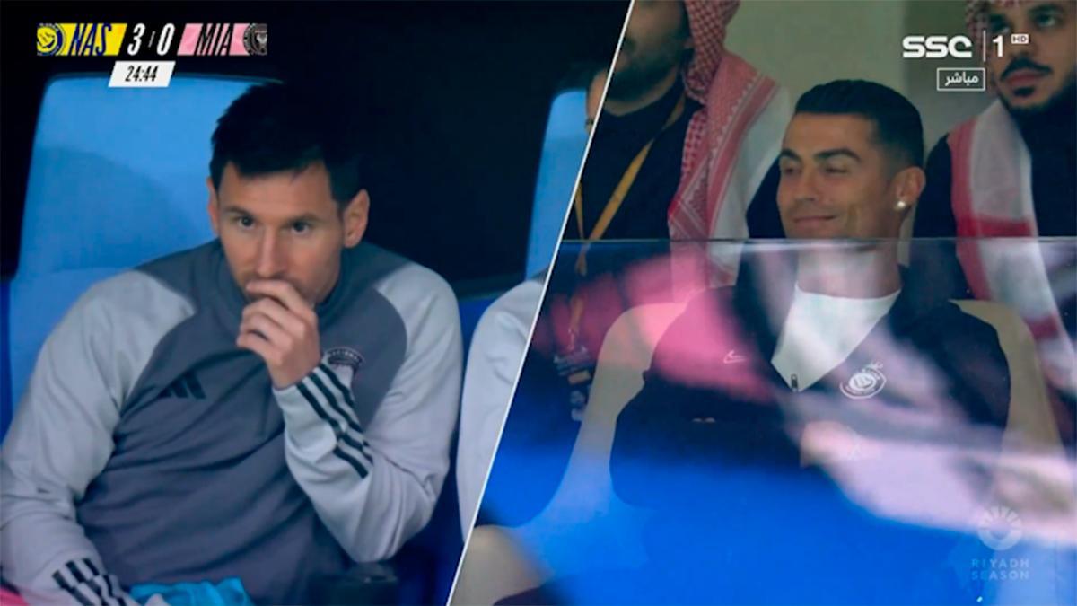 La reacción ya viral de Cristiano cuando sabe que le están enfocando a él y a Messi... y su equipo gana 3-0