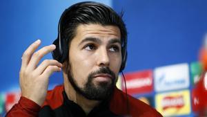 Nolito, en una conferencia de prensa con el Manchester City.