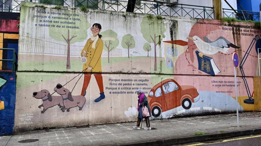 Mural en Pontevedra na honra de María Victoria Moreno.