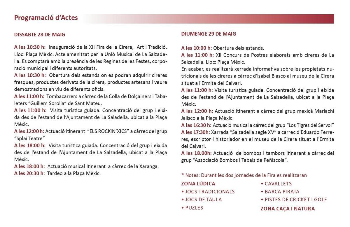 Programa de actos de la Fira de la Cirera.