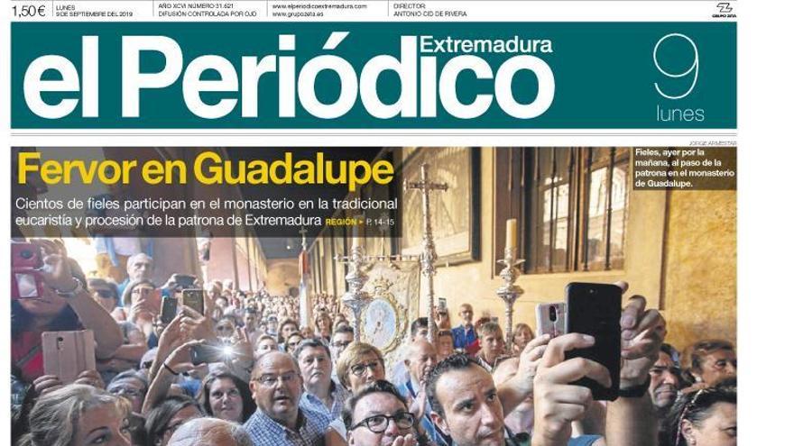 Esta es la portada de EL PERIÓDICO EXTREMADURA correspondiente al día 9 de septiembre del 2019