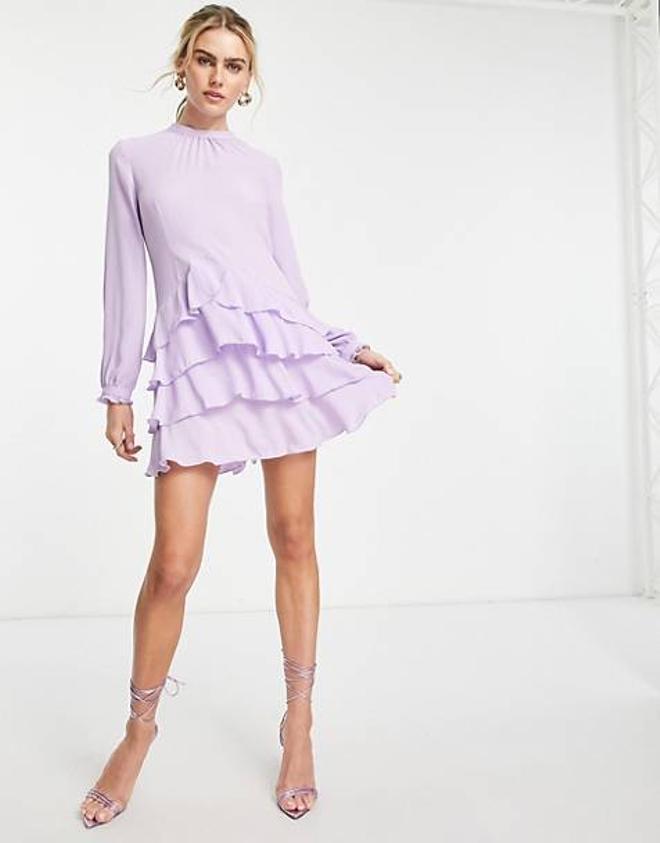 Vestido corto lila con volantes de chifón de Vero Moda